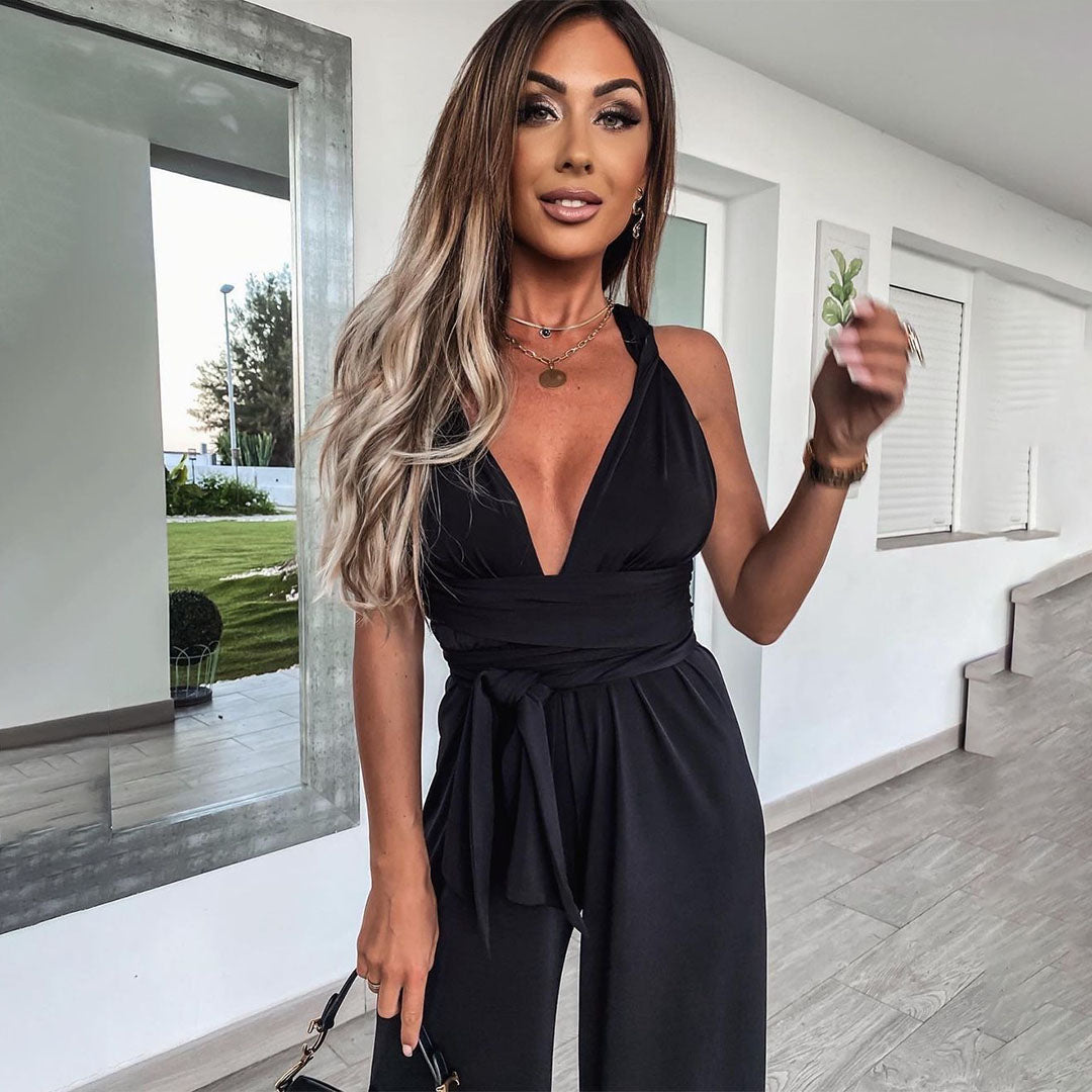 Women's Sleeveless V-Neck Jumpsuit Elegant Fit - StyleLuxe
