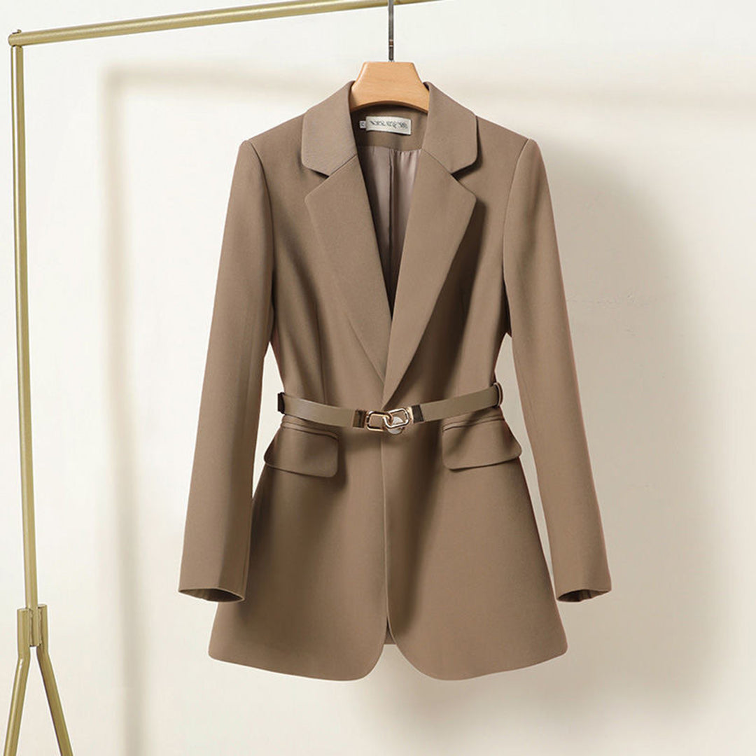 Women's Relaxed Fit Blazer Belted Waist - ChicStyle Khaki