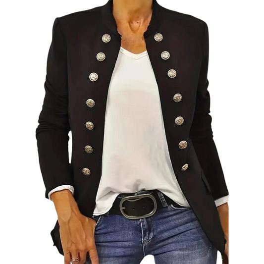 Black Casual Blazer with Front Buttons - Arja Black