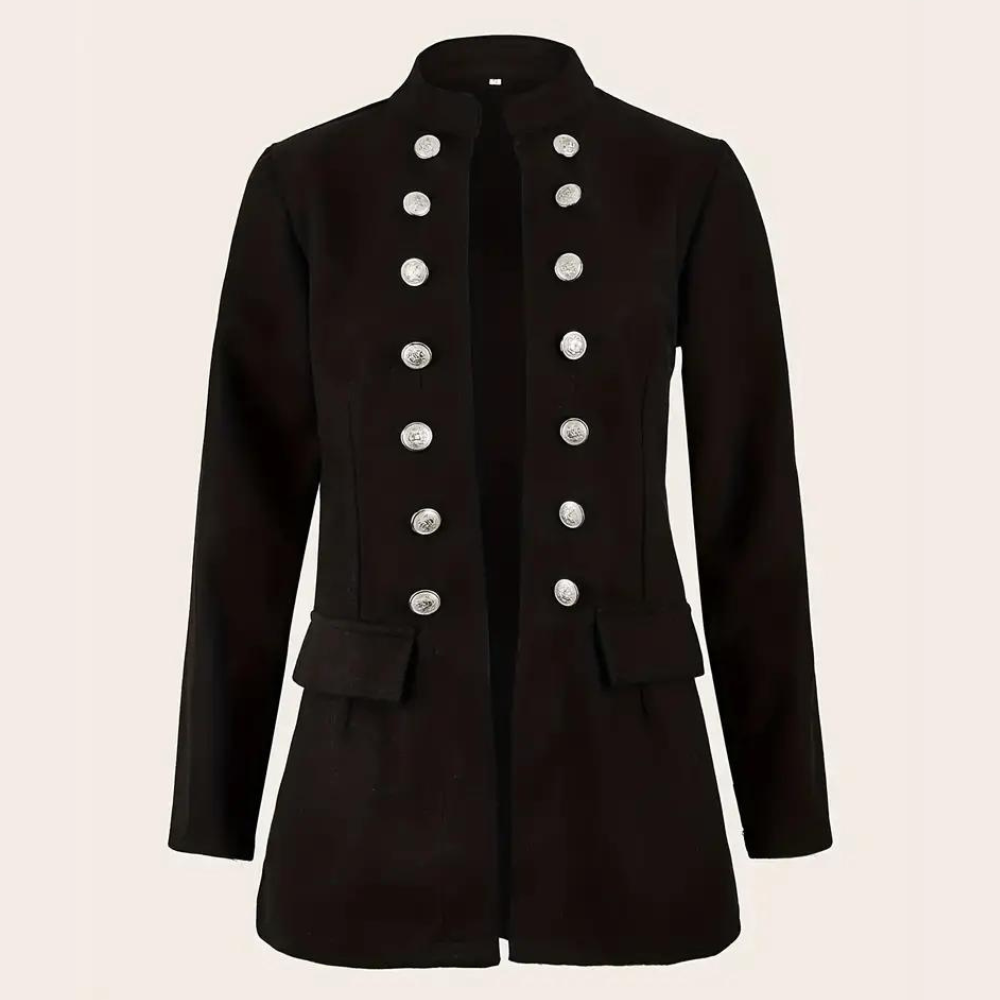 Black Casual Blazer with Front Buttons - Arja