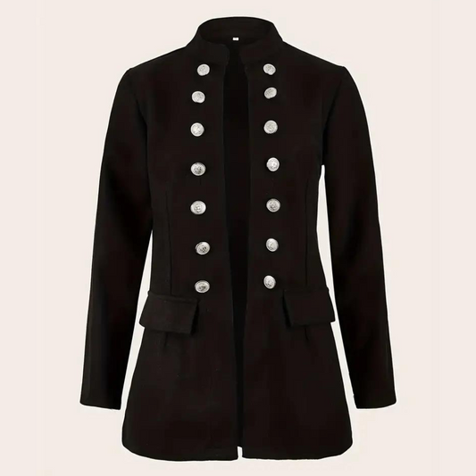 Black Casual Blazer with Front Buttons - Arja