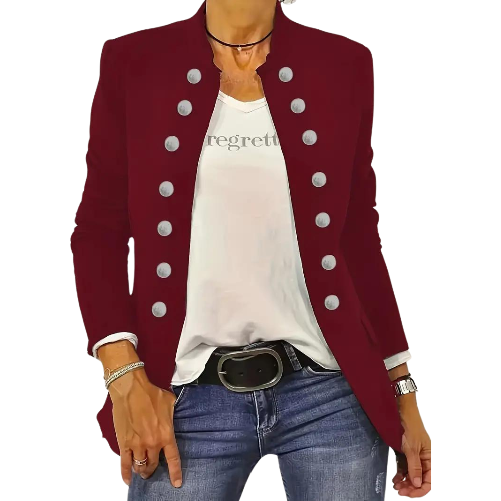 Black Casual Blazer with Front Buttons - Arja Burgundy