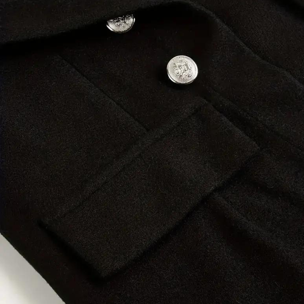 Black Casual Blazer with Front Buttons - Arja