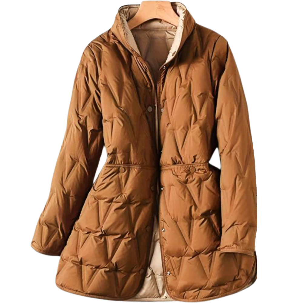 Women's Quilted Jacket Mid-Length Tailored Fit - WinterEase Amber Gold