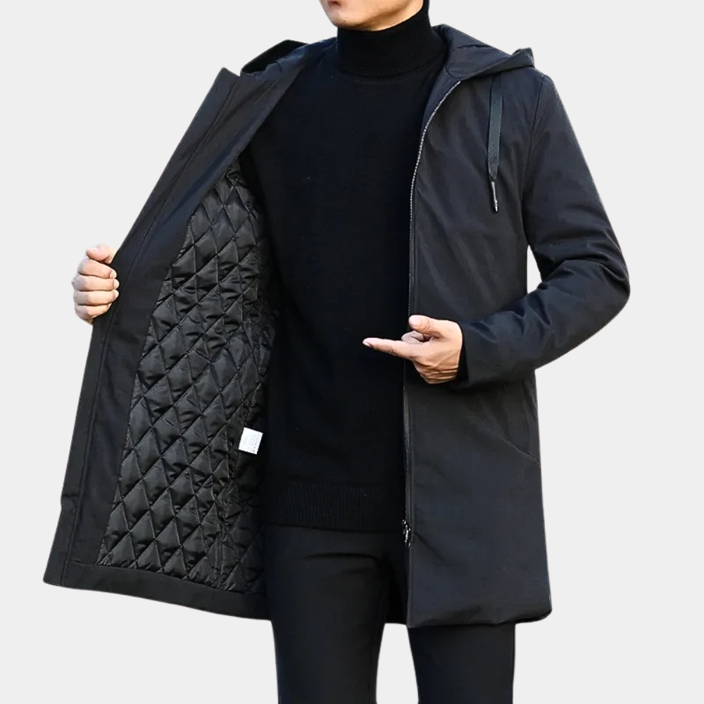 Men's black coat with hood and front pockets Black
