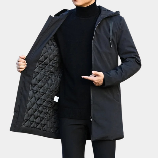 Men's black coat with hood and front pockets Black