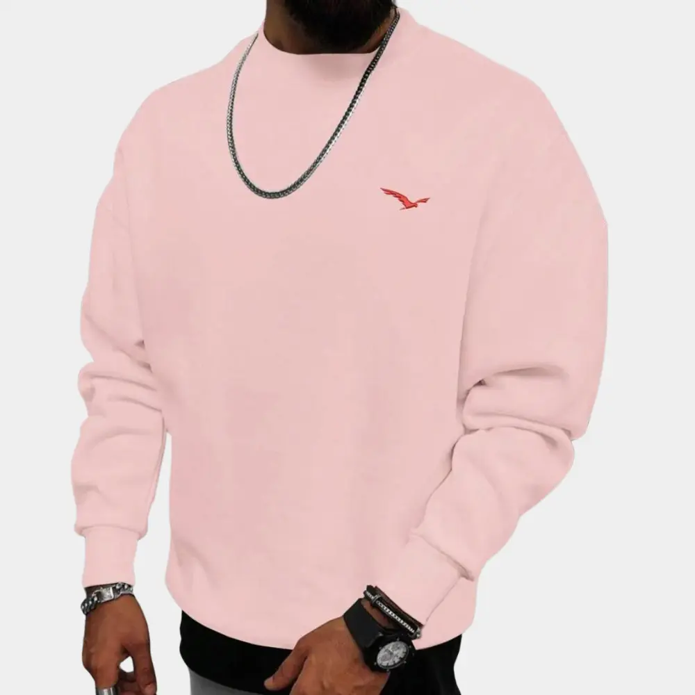Men’s Sweater – Relaxed Fit – Cotton – Crew Neck – Ribbed Cuffs – Casual Wear Pink
