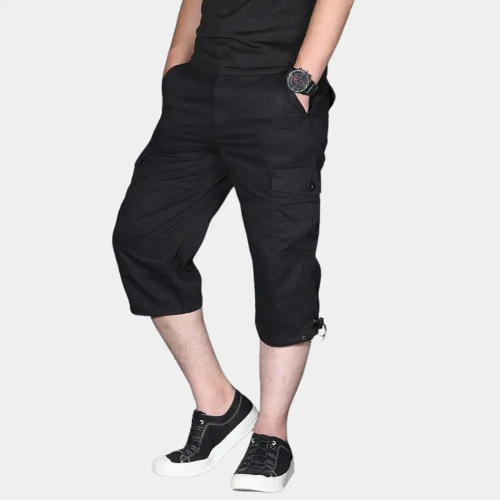 Men’s Cargo Pants – Three-Quarter Length – Relaxed Fit – Breathable Blend – Multi Pocket Black