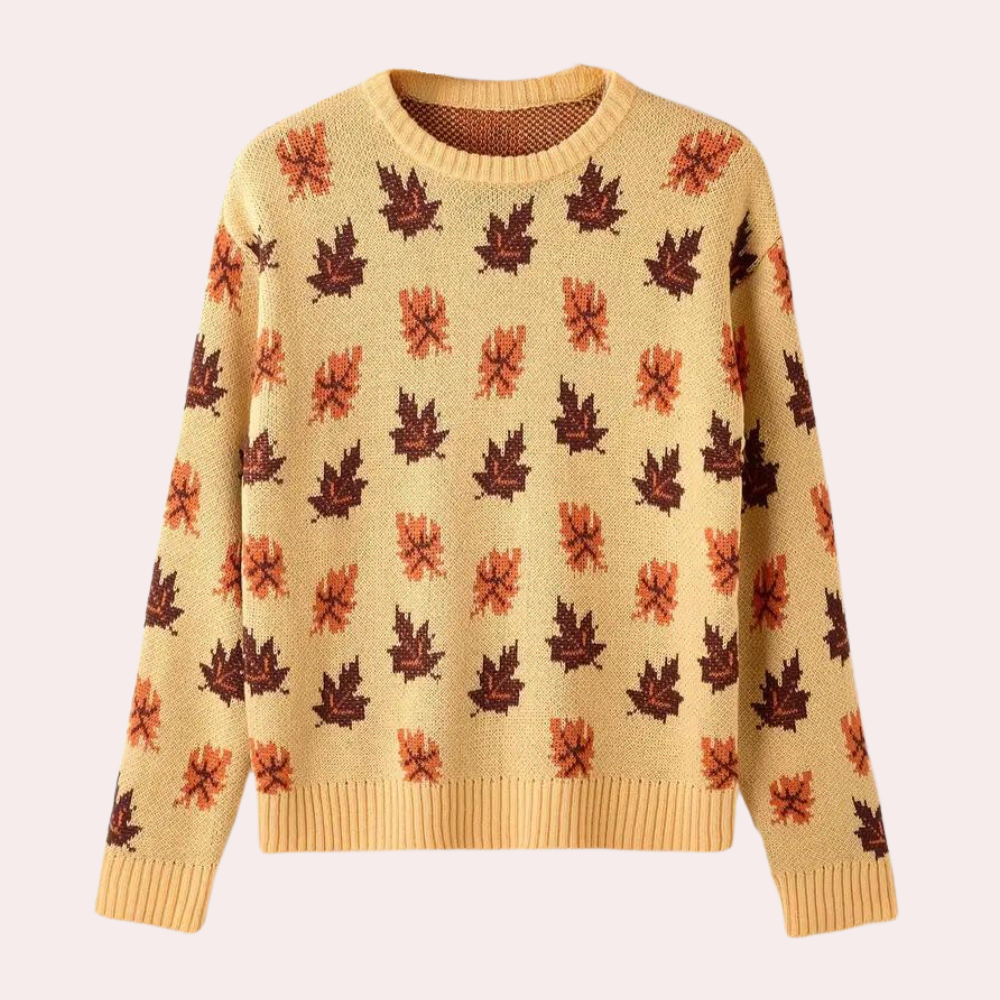 Women's Knitted Leaf Sweater - Elegant Autumn Charm - AutumnWeave Khaki