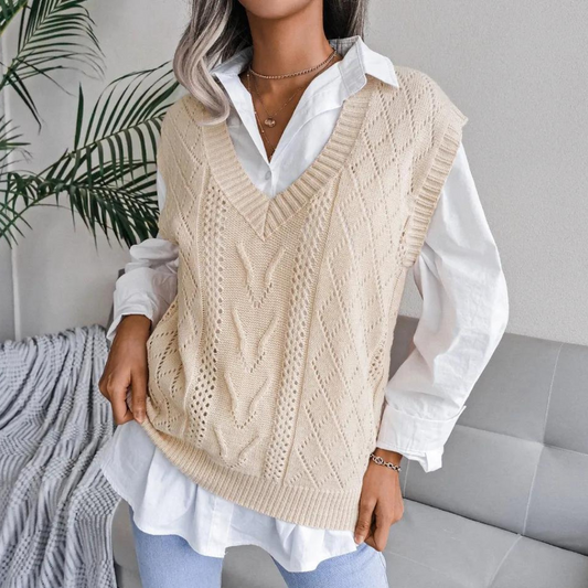 Women's Cable Knit Sweater Vest - LayerLux Apricot