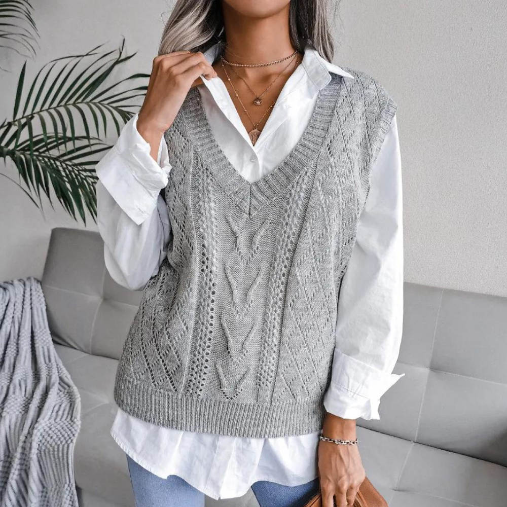 Women's Cable Knit Sweater Vest - LayerLux Gray