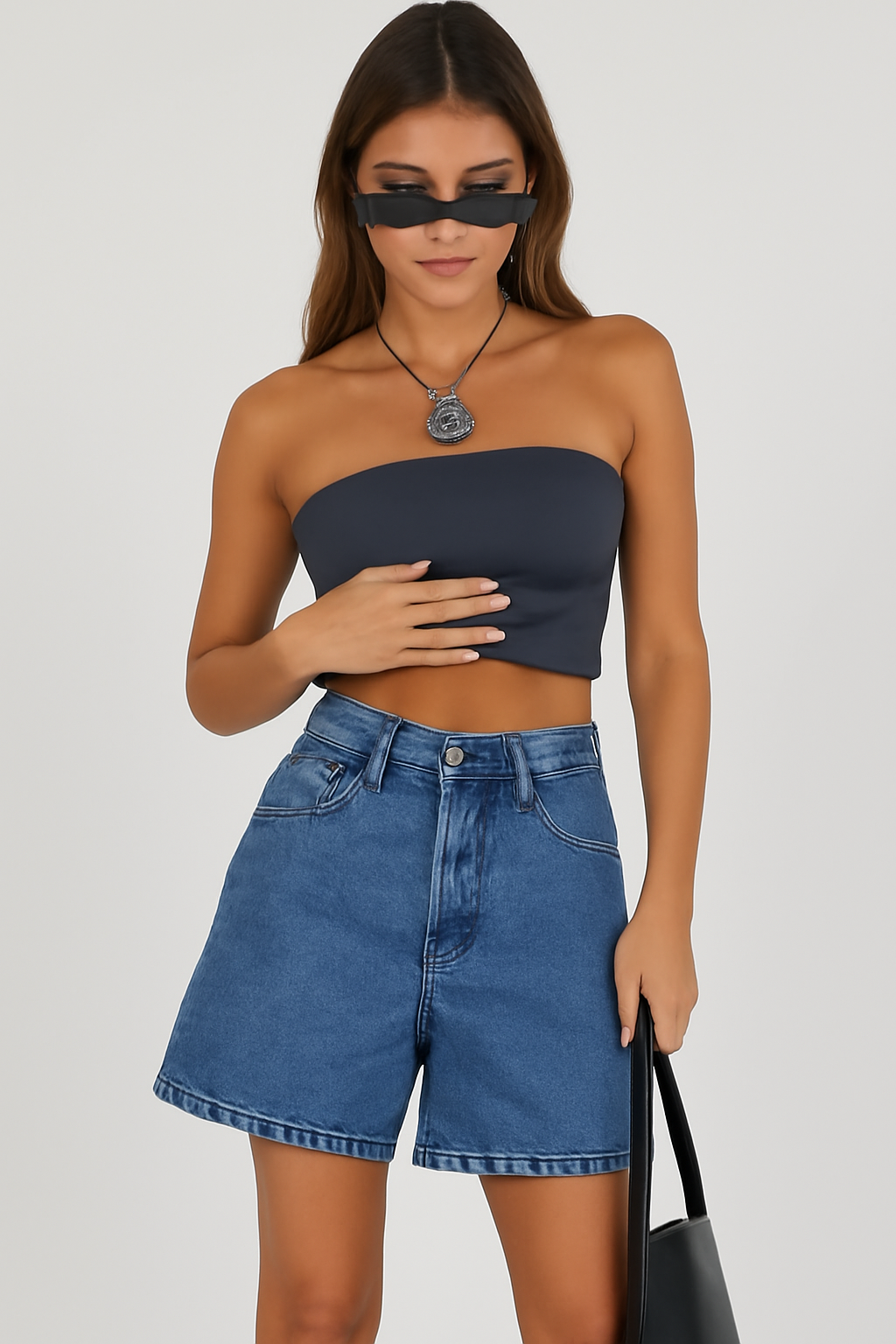Women's Denim Shorts Relaxed Fit Mid-Rise - SummerEase Dark Blue