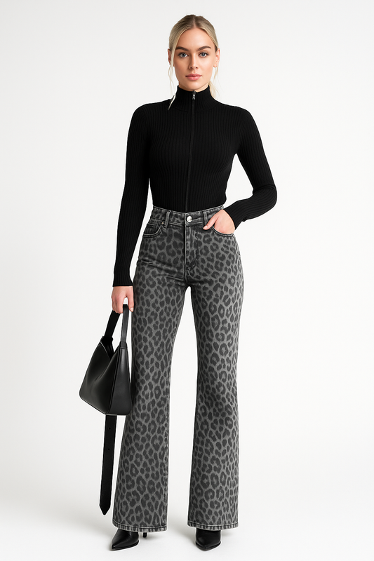 Women's High Waist Leopard Jeans - Couture-Moda Wild Denim Leopard