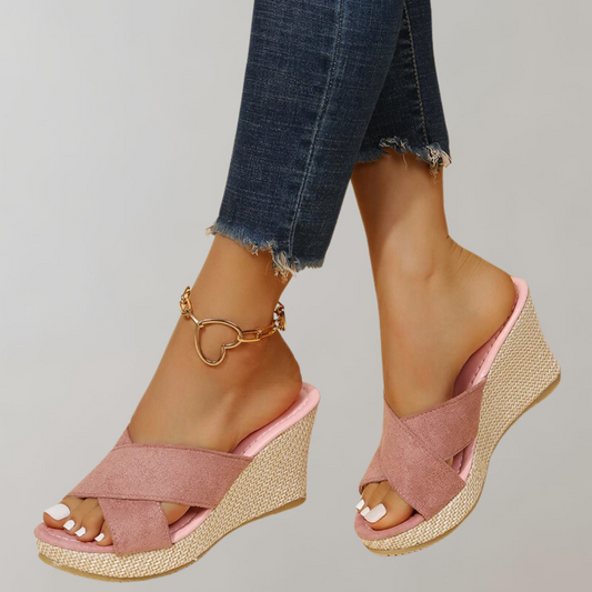Women's Cushioned Wedge Sandals Crisscross Straps - UrbanStride