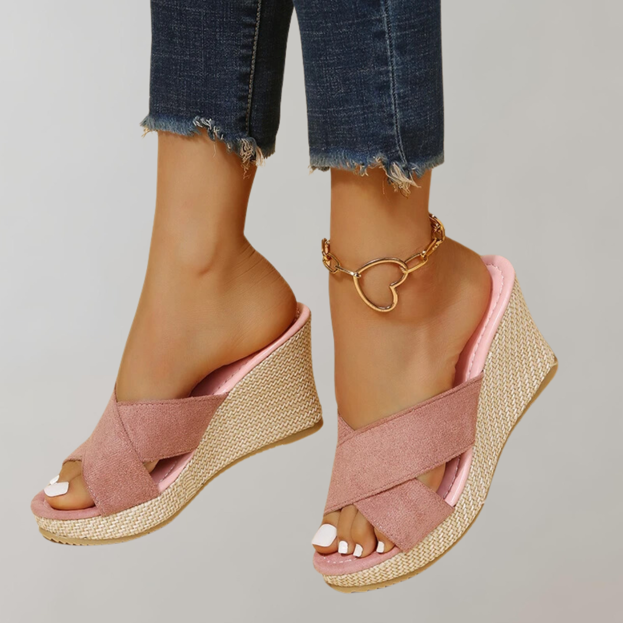 Women's Cushioned Wedge Sandals Crisscross Straps - UrbanStride Pink