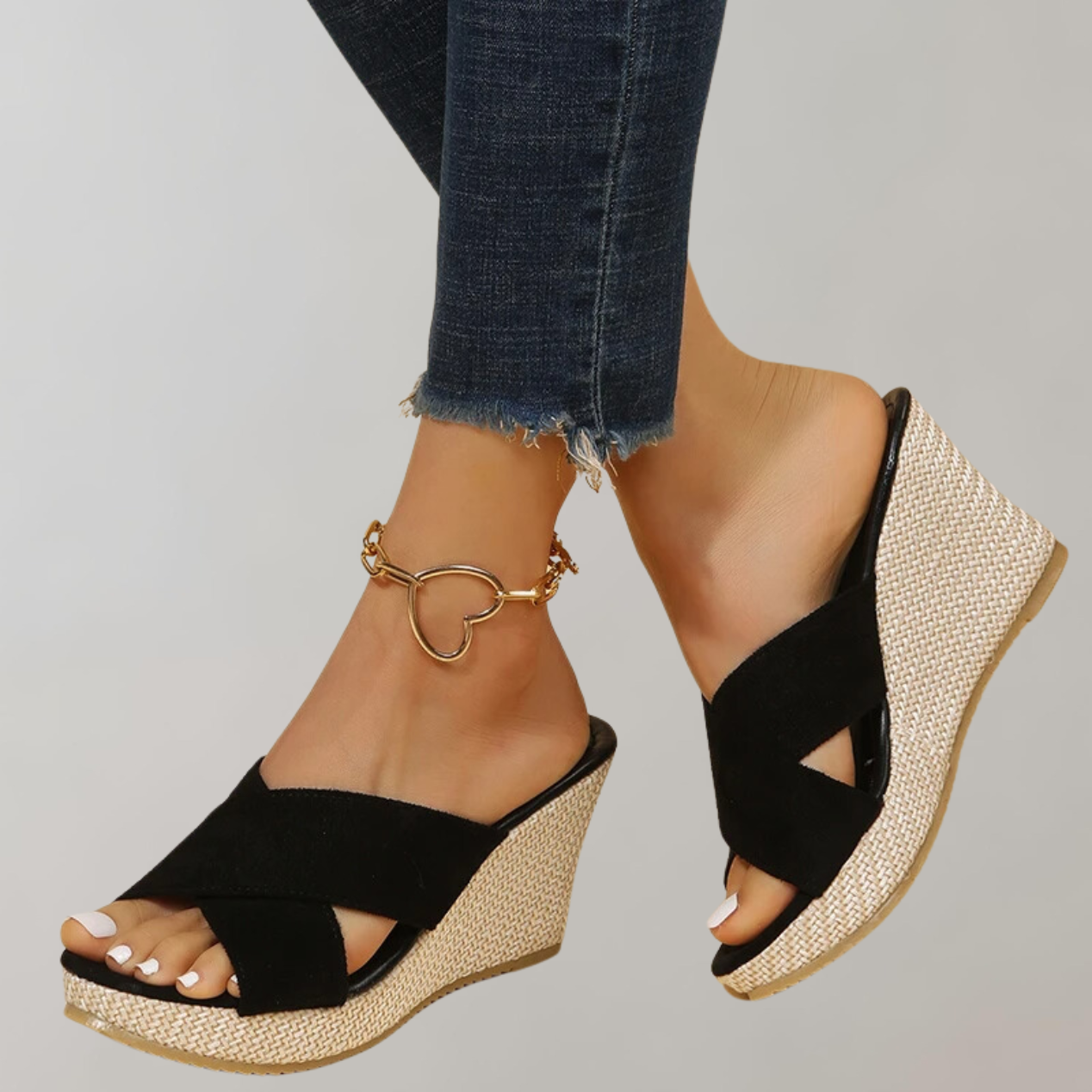 Women's Cushioned Wedge Sandals Crisscross Straps - UrbanStride Black