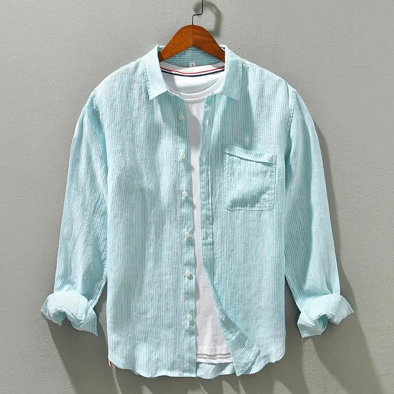 Men’s Casual Shirt - Long Sleeve - Button-Up - Classic Collar - Breathable Fabric Green