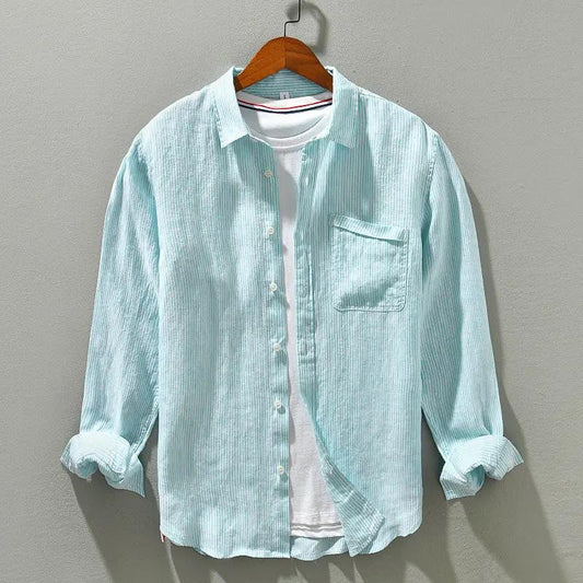 Men’s Casual Shirt - Long Sleeve - Button-Up - Classic Collar - Breathable Fabric Green
