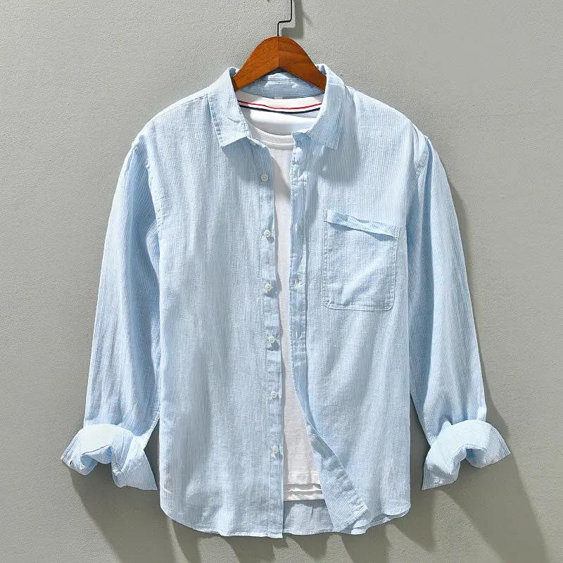 Men’s Casual Shirt - Long Sleeve - Button-Up - Classic Collar - Breathable Fabric Blue