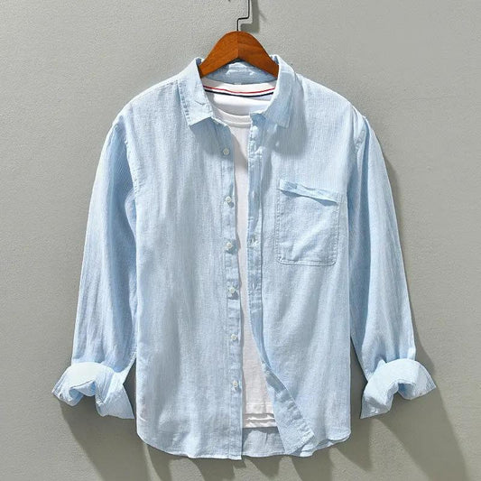 Men’s Casual Shirt - Long Sleeve - Button-Up - Classic Collar - Breathable Fabric Blue