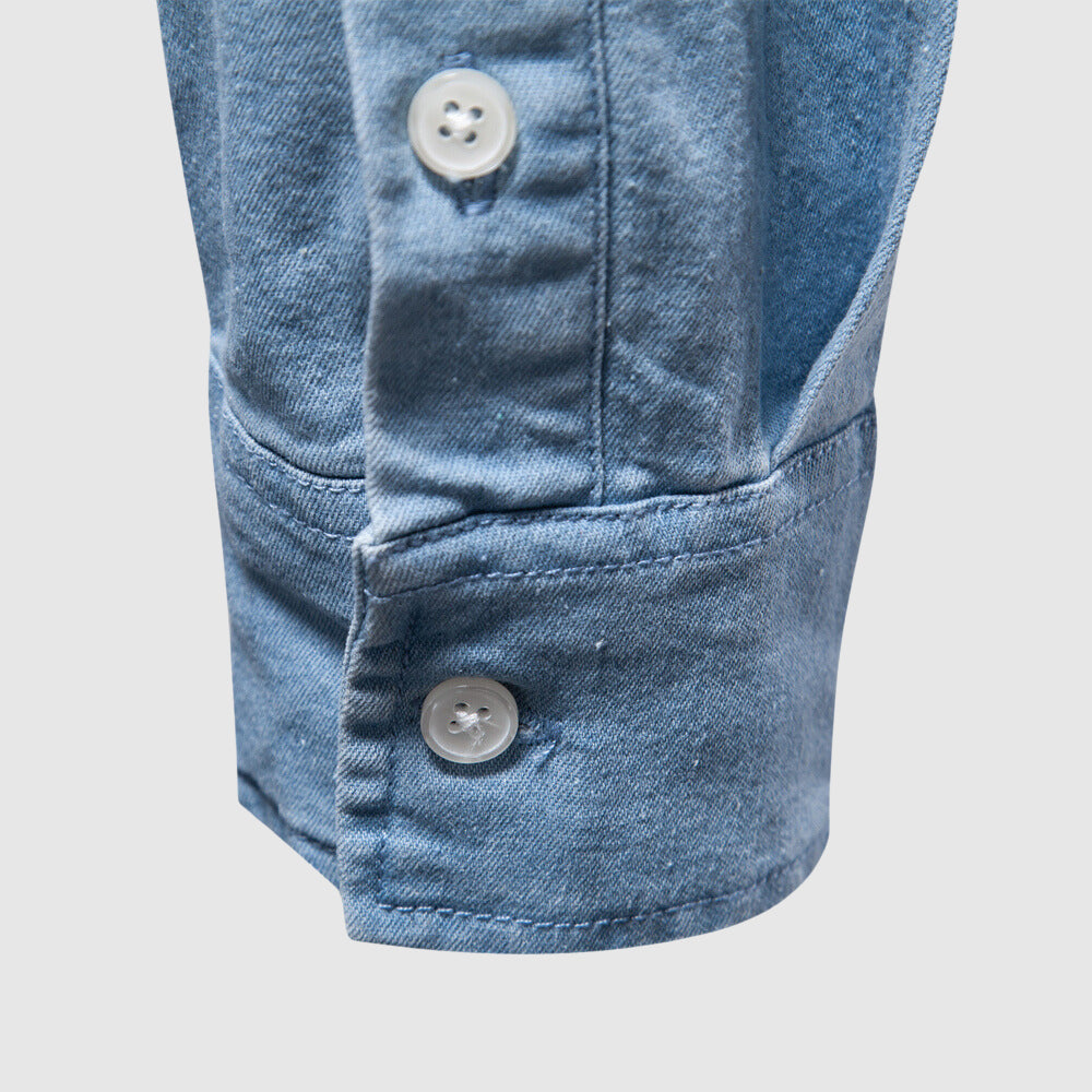 Men’s Denim Shirt - Button-Down - Long Sleeve - Tailored Fit - Chest Pockets