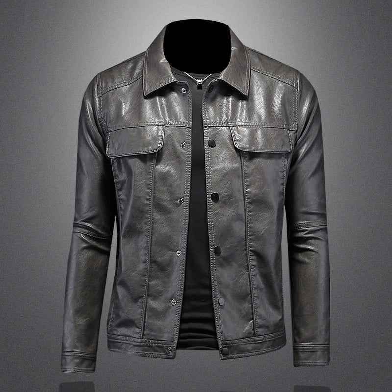 Men's PU Leather Biker Jacket - RoadRider Gray