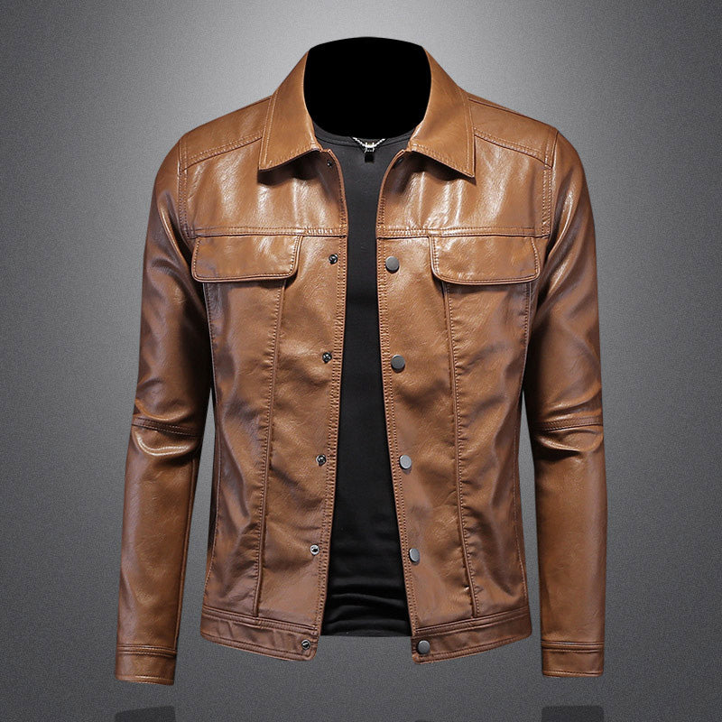 Men's PU Leather Biker Jacket - RoadRider Brown
