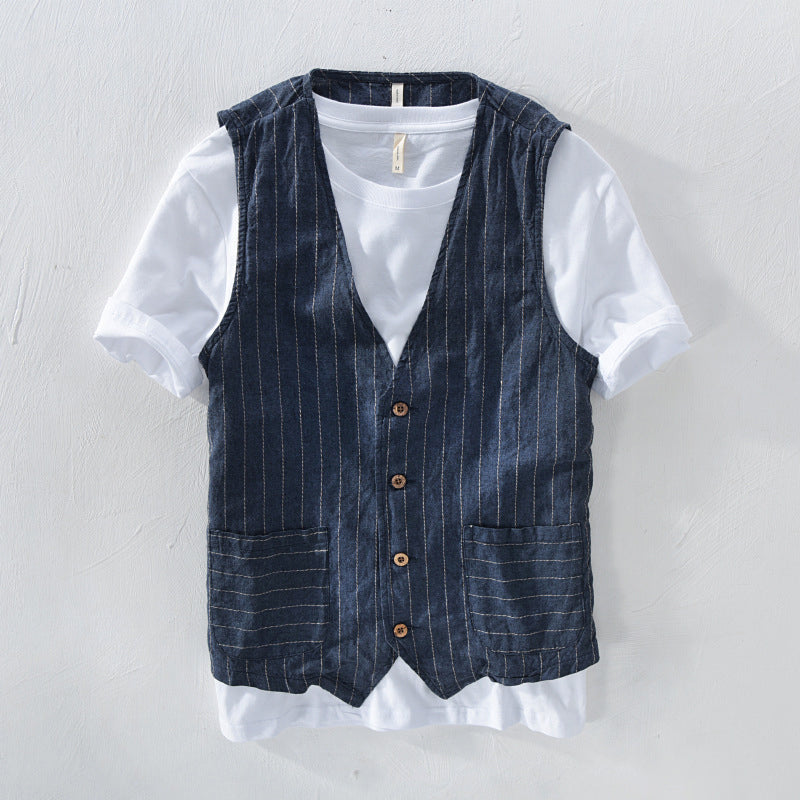 Men's Striped Vest Jacket - Tailored Fit, Sophisticated Style - MetroVest Blue