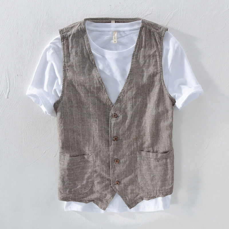 Men's Striped Vest Jacket - Tailored Fit, Sophisticated Style - MetroVest Gray