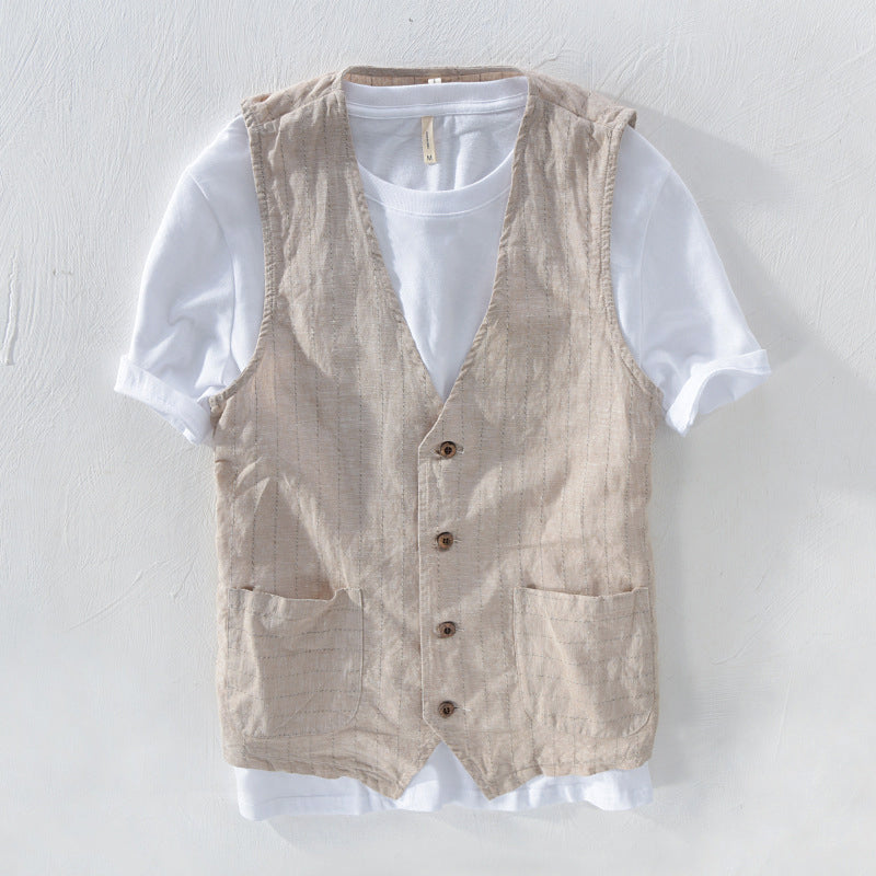 Men's Striped Vest Jacket - Tailored Fit, Sophisticated Style - MetroVest Beige