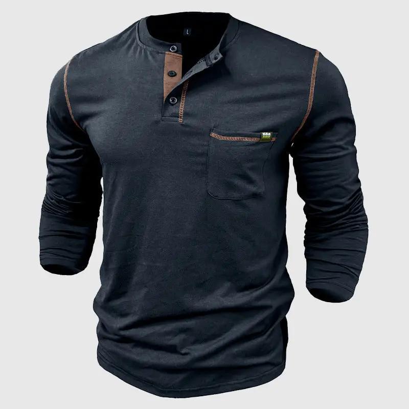 Men’s Henley Shirt - 100% Cotton - Long Sleeve - Buttoned Placket - Casual Fit