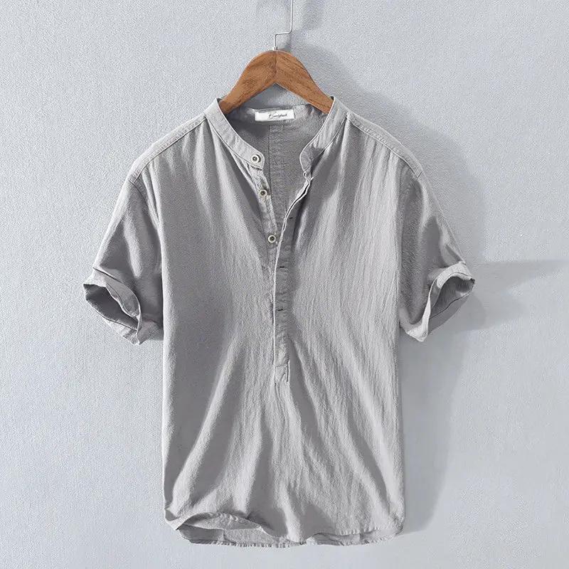 Men's Lightweight Mandarin Collar Shirt - Coastal Breeze Gray