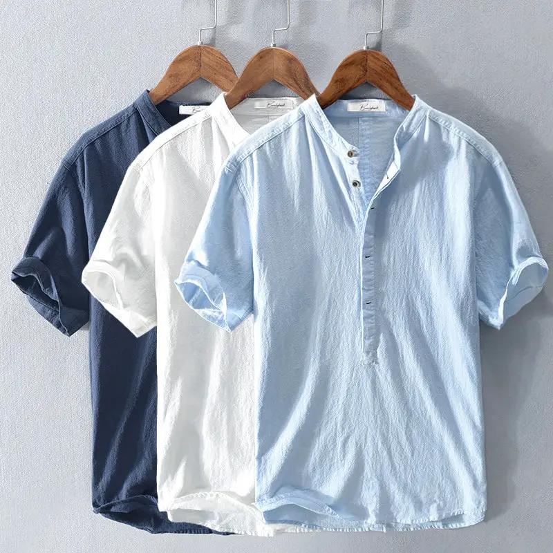 Men's Lightweight Mandarin Collar Shirt - Coastal Breeze