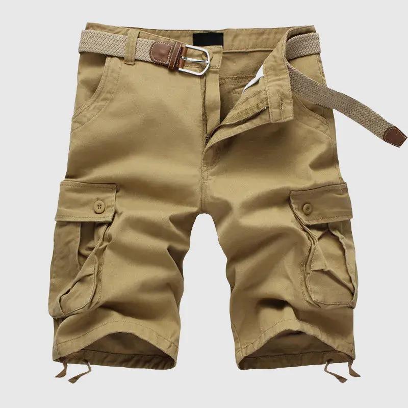 Men’s Cargo Shorts - 100% Cotton - Knee-Length Relaxed Fit - Multi-Pocket Outdoor Wear Beige