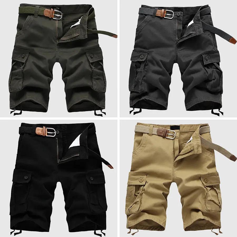 Men’s Cargo Shorts - 100% Cotton - Knee-Length Relaxed Fit - Multi-Pocket Outdoor Wear