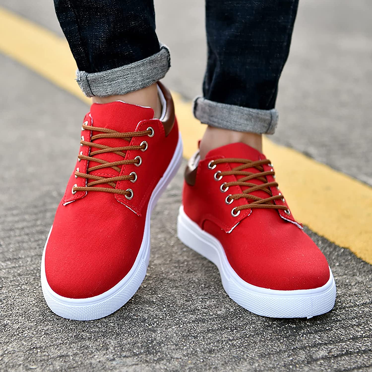 Men’s Low-Top Sneakers – Breathable Blend – Lace-Up Fit – Cushioned Rubber Sole Red