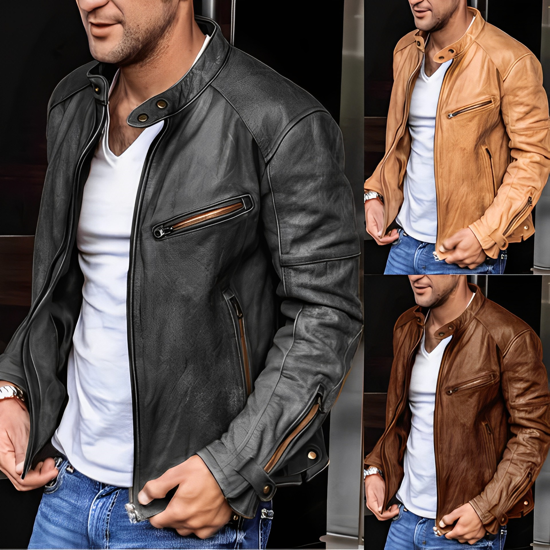 Men's Vintage PU Leather Jacket Stand-Up Collar - RetroEdge