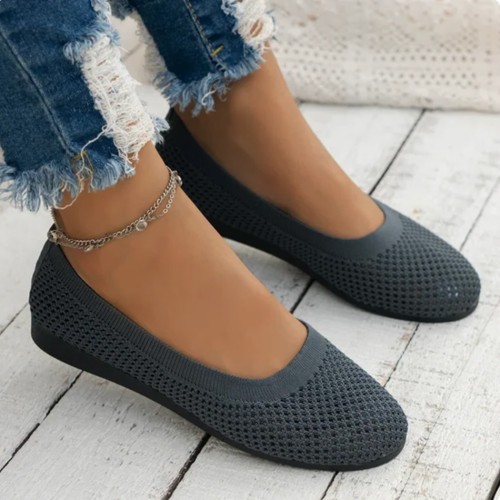 Women's Breathable Mesh Slip-On Flats - Everyday Ease Solfex Gray
