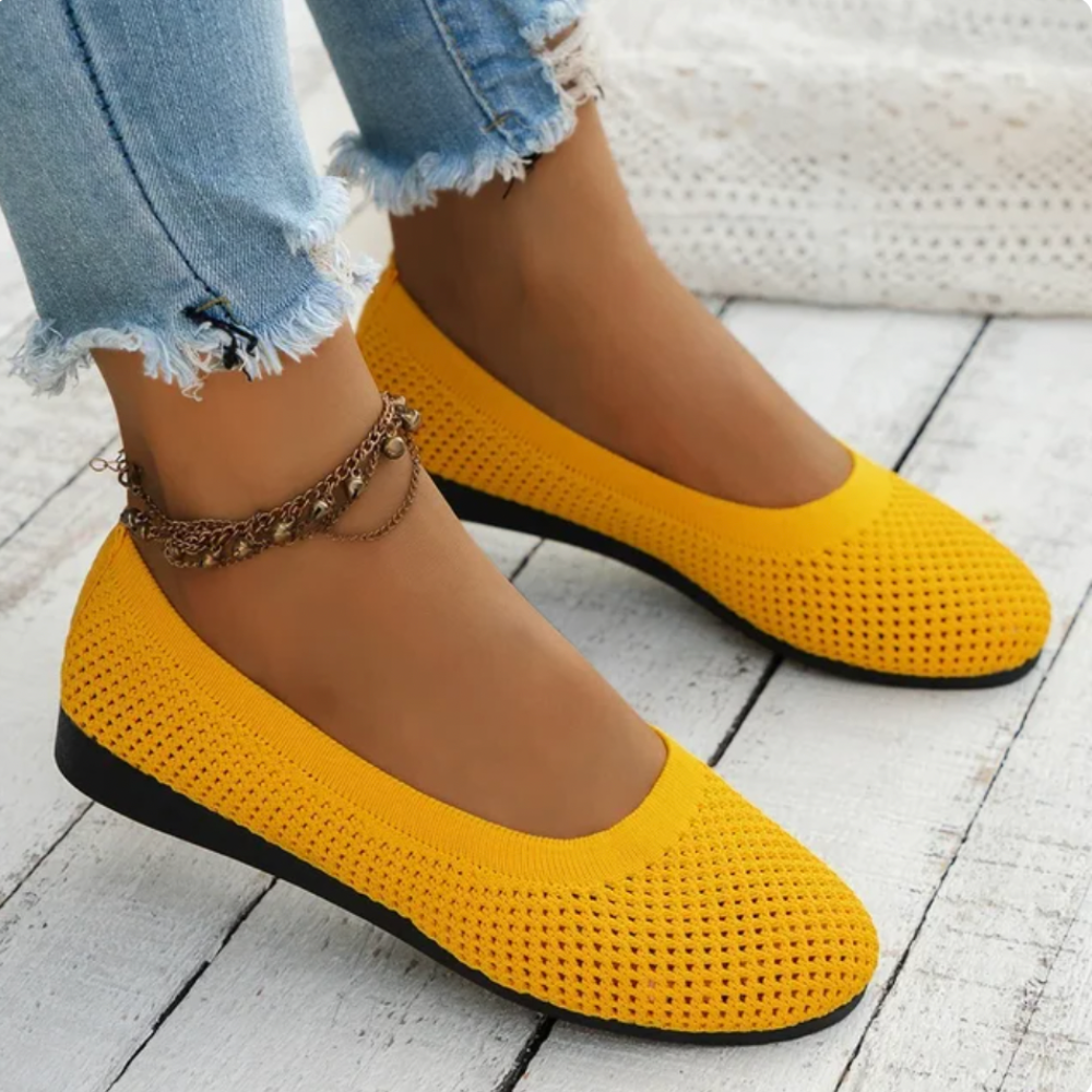 Women's Breathable Mesh Slip-On Flats - Everyday Ease Solfex Yellow
