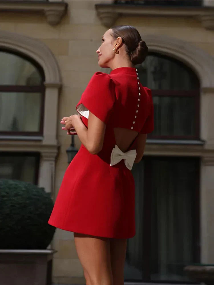 Red Party Mini Dress - Couture-Moda Elegant Summer Style - Scarlet Chic