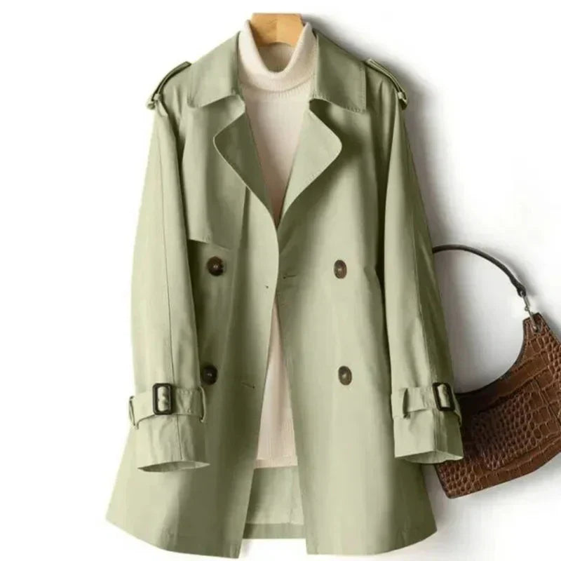 Women's Double-Breasted Belted Trench Coat - CityChic Green