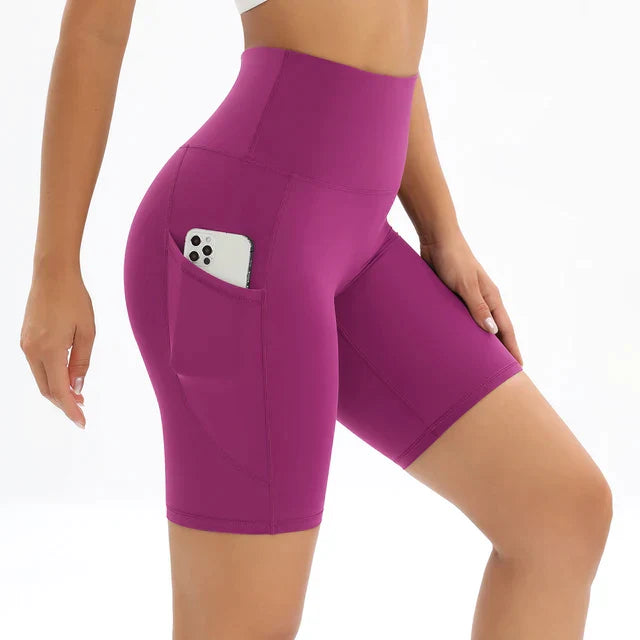 Women's High-Waist Pocket Fitness Shorts - ActiveFlex Magenta purple