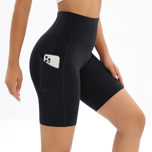 Women's High-Waist Pocket Fitness Shorts - ActiveFlex Black