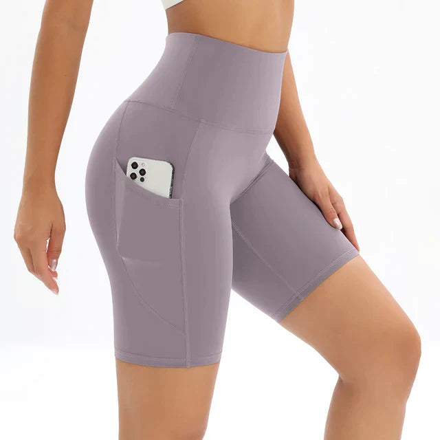 Women's High-Waist Pocket Fitness Shorts - ActiveFlex Gray purple