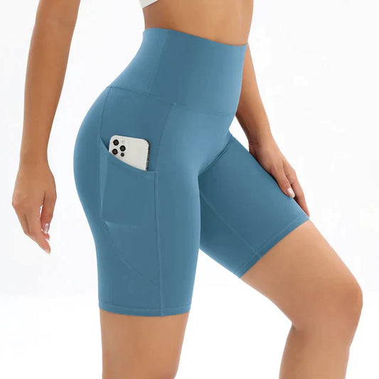 Women's High-Waist Pocket Fitness Shorts - ActiveFlex Blue