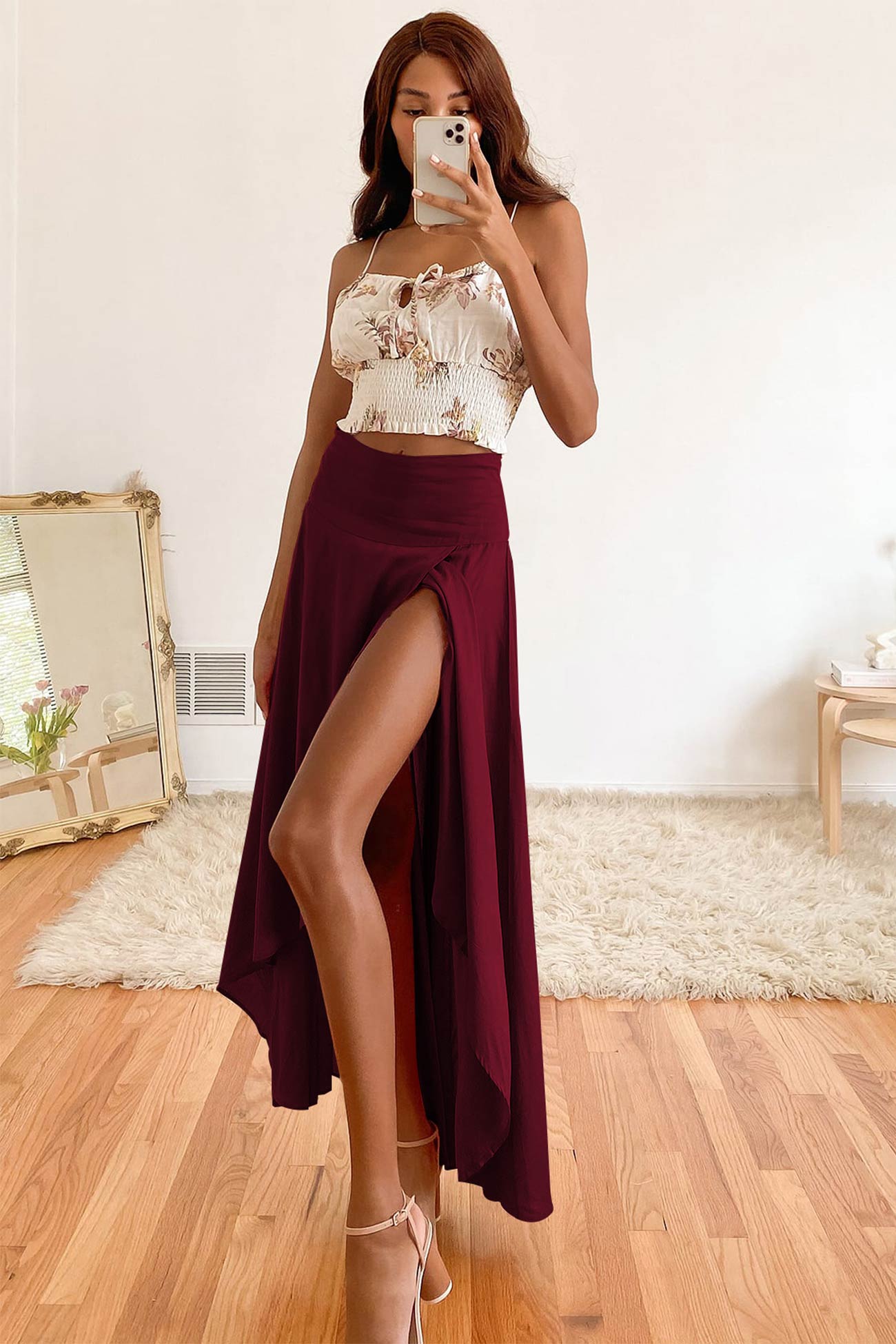Women's High-Slit Maxi Skirt - Flowy Elegant Chiffon - SlitSkirt