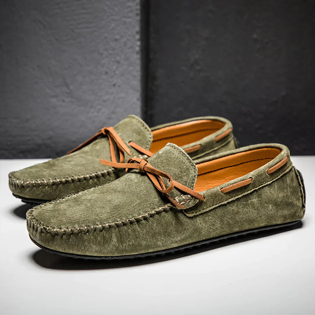 Men’s Loafers – Streamlined Fit – Luxury Fabric – Moccasin Stitch – Slip-On Design Green