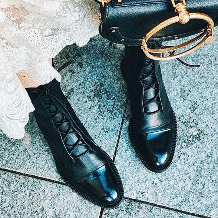 Women's Polished Leather Lace-Up Ankle Boots - RetroStride
