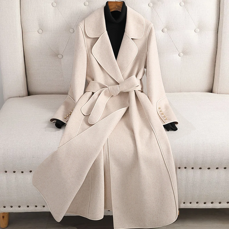 Women's Wool Trench Coat - Fitted & Flattering - UrbanChic White