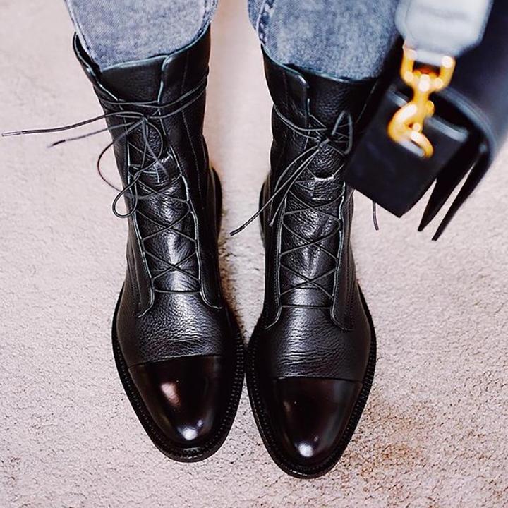 Women's Polished Leather Lace-Up Ankle Boots - RetroStride